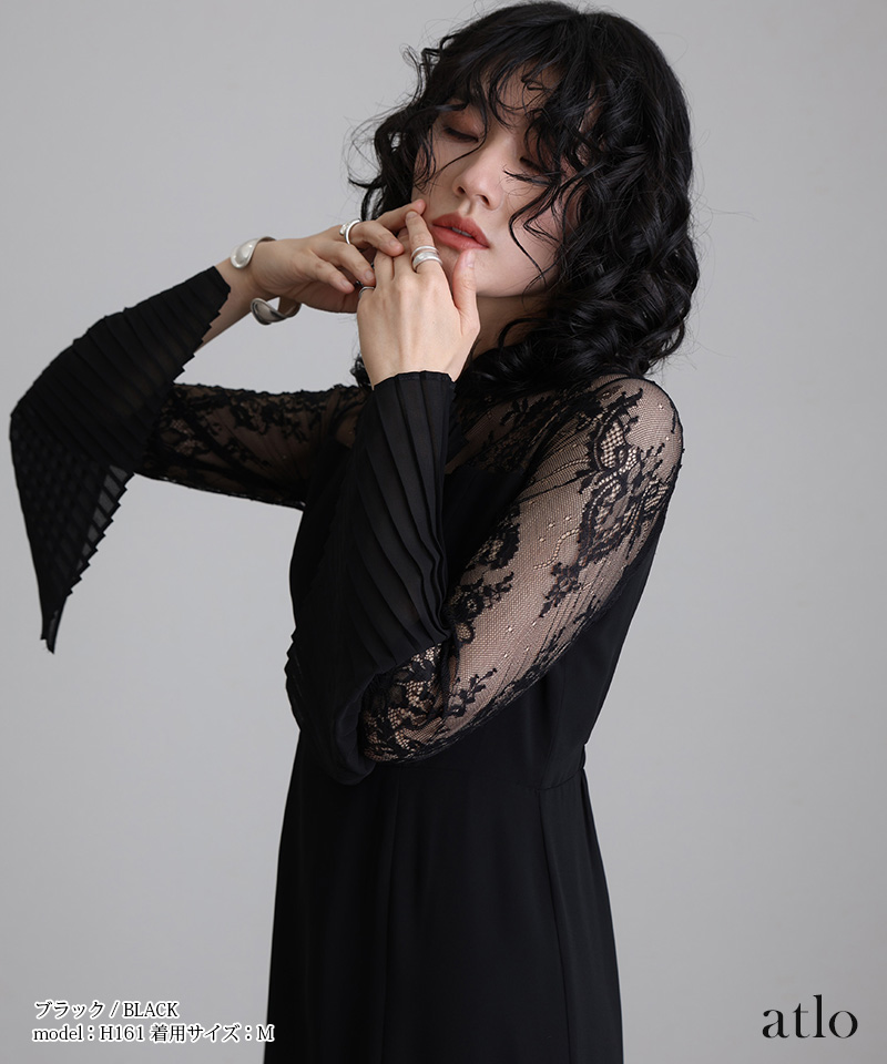 楽天市場】プリーツ スリーブ レース切り替え チャイナ風 ワンピース