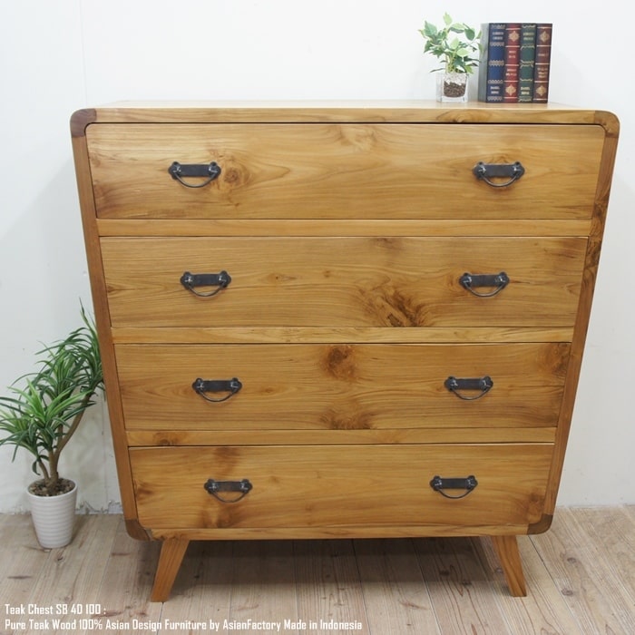 楽天市場】送料無料 チーク無垢材 4段チェスト 100SB 収納 洋タンス