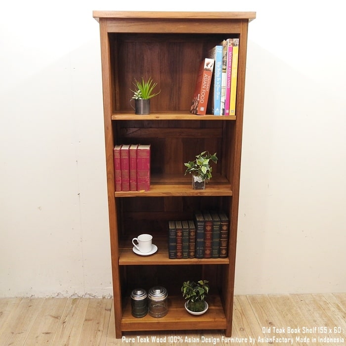 楽天市場】オールドチーク無垢材 本棚 高さ155cm 幅65cm NR ナチュラル