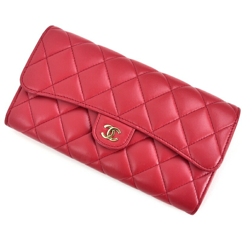 楽天市場】シャネル 長財布 レッド系 ラムスキン クラシックロング