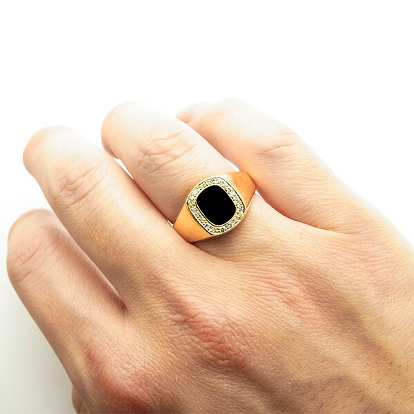 楽天市場】オニキス/ダイヤモンド メンズリング - 18金 イエロー
