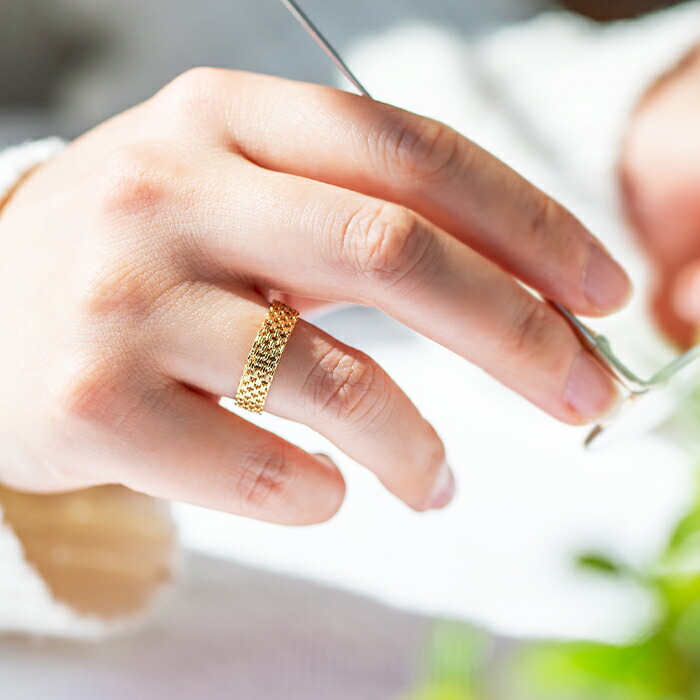 楽天市場】K18 YG ビスマルク チェーンリング リング 指輪 18金