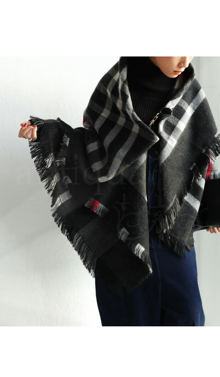 楽天市場】チェック柄 ポンチョ ストール レディース 大判 ウール混