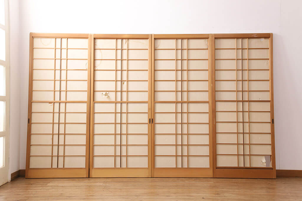 楽天市場】▽現状販売▽ アンティーク建具 雪見障子戸 4枚セット 摺り