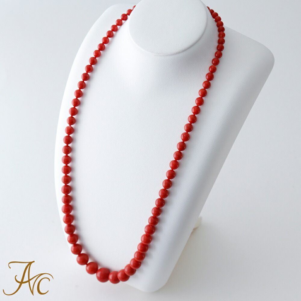 楽天市場】≪1年保証付き≫ 日本産血赤珊瑚5.2〜12.7ミリ玉60センチK14