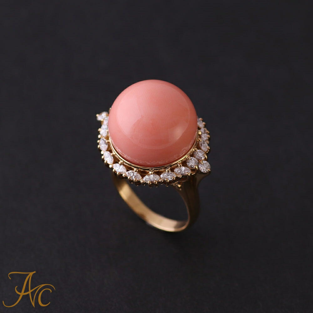 楽天市場】≪1年保証付き≫ ボケ珊瑚 ピンク珊瑚 16mm玉 丸玉 リング