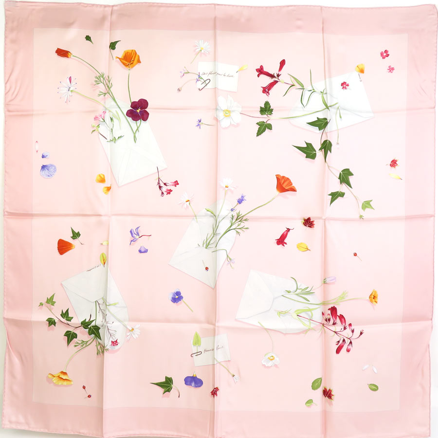 エルメス エルメス スカーフ 美品 カレ アイボリー×ピンク×マルチ 花柄