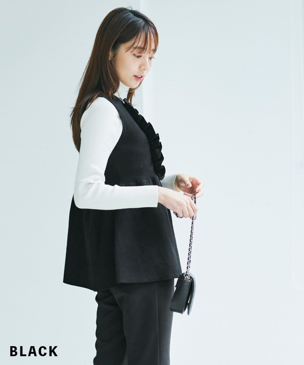 楽天市場】ペプラムフリルニットジレ | ジレ ニットジレ ベスト ニット