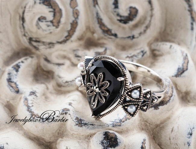 楽天市場】パール オニキス マーカサイト シルバー リング 指輪 silver