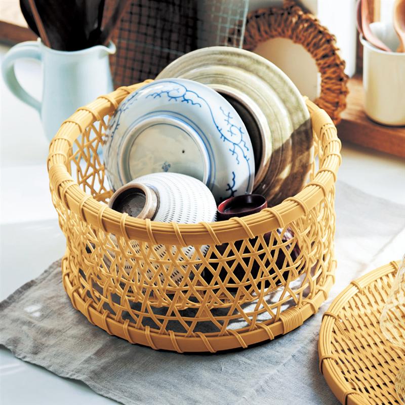 楽天市場】洗える 竹編み風 水切りかご | 青竹色 白竹色 直径31cm 高さ