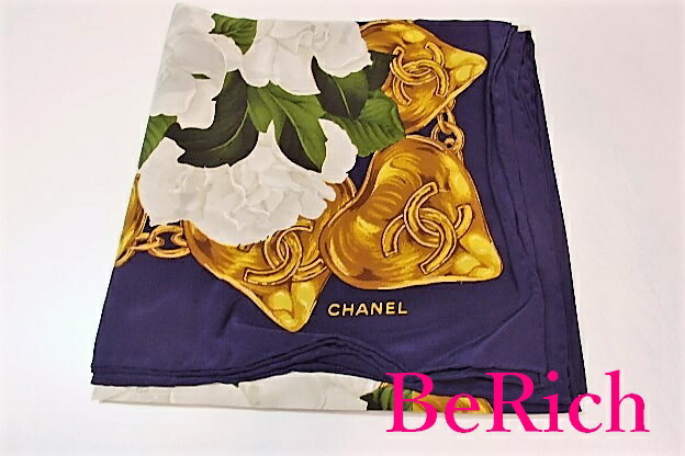 CHANEL シャネル スカーフ 85x87 カメリア パール ネイビー CHANEL