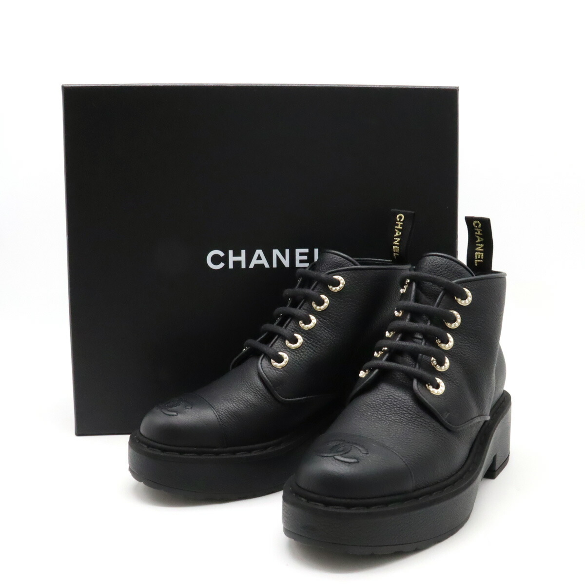 楽天市場】CHANEL シャネル ショートブーツ レースアップ 編み上げ