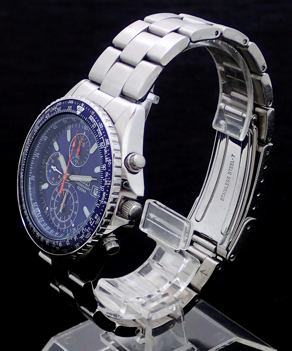 セイコー クロノグラフ 7T92-0CF0 SS/QZ 黒文字盤 稼動品）SEIKO 7T92