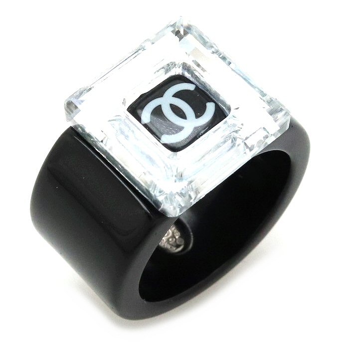 もにょくろ】CHANEL ブラック リング クリスタル装飾 15号 もにょくろ