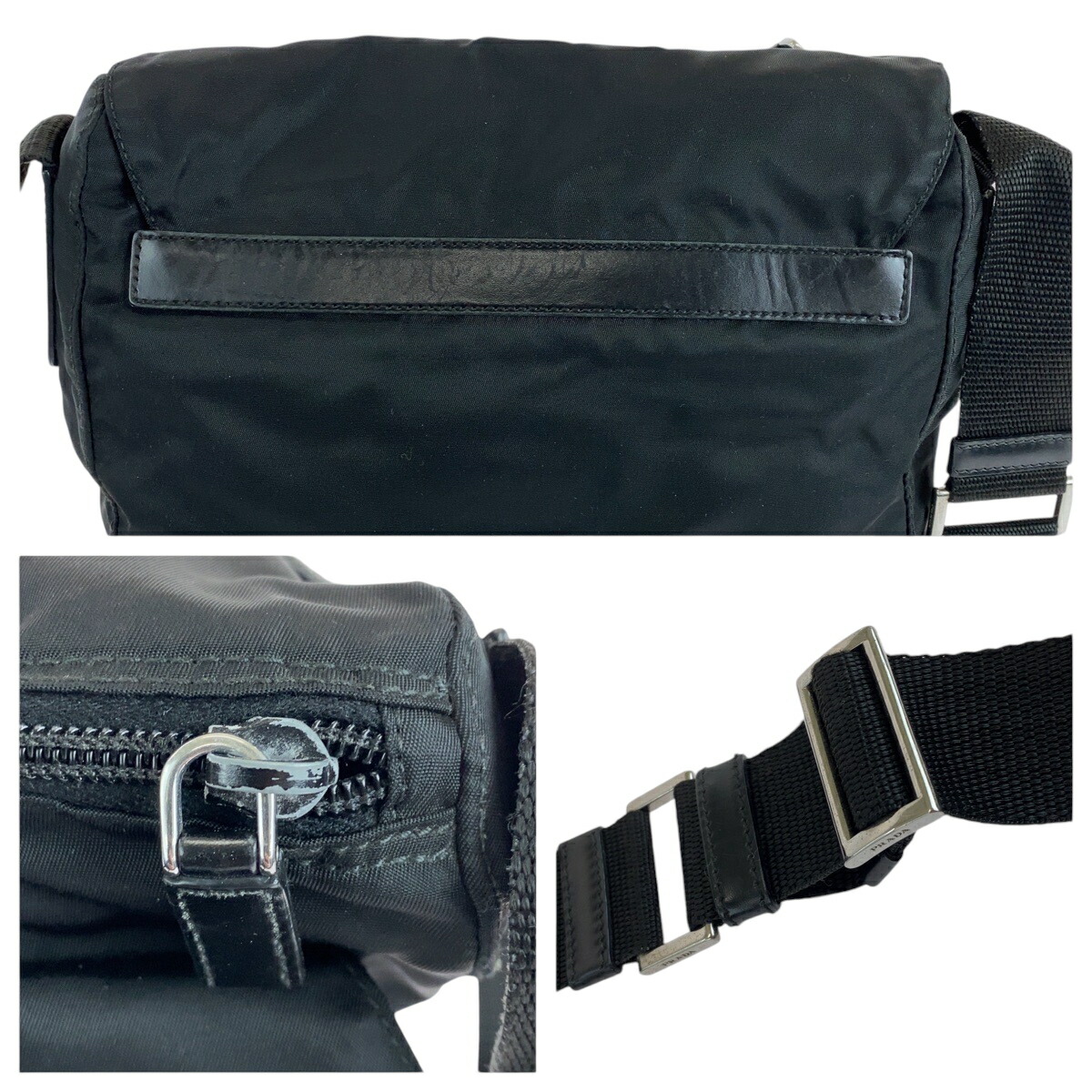 楽天市場】美品 PRADA プラダ テスート 三角ロゴプレート ブラック 黒