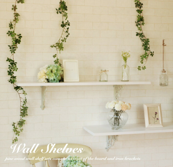 楽天市場】ウォールシェルフ アイアン アンティーク 白 セット 90x20cm