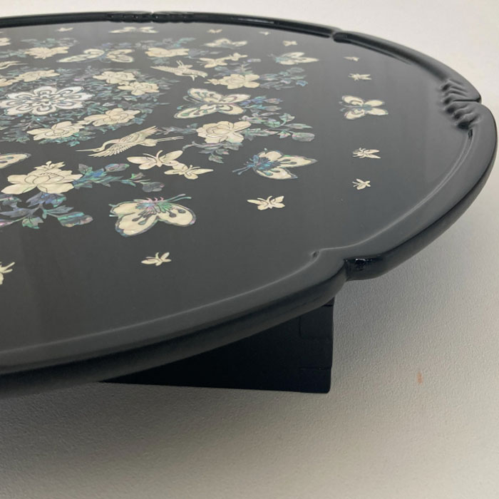 楽天市場】韓国螺鈿漆塗り丸お膳鶴と花柄中□oz-gl-202-m-sおぜん