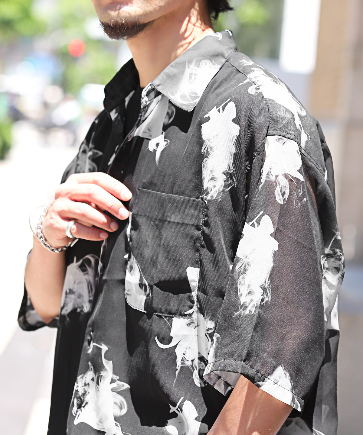 楽天市場】総柄半袖シャツ ブラウス シアーシャツ オーガンジー