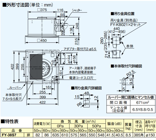 楽天市場】FY-38S7 パナソニック 天井埋め込み型換気扇 埋込形 低騒音