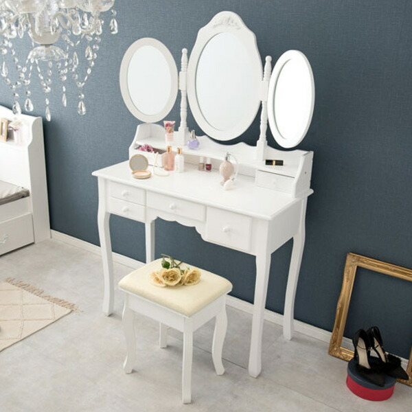 楽天市場】ドレッサー スツール付き 化粧台 三面鏡 姫系 猫脚 デスク