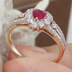 楽天市場】K18PG ハート ルビー ダイヤモンド リング【0.7ctUP】【送料