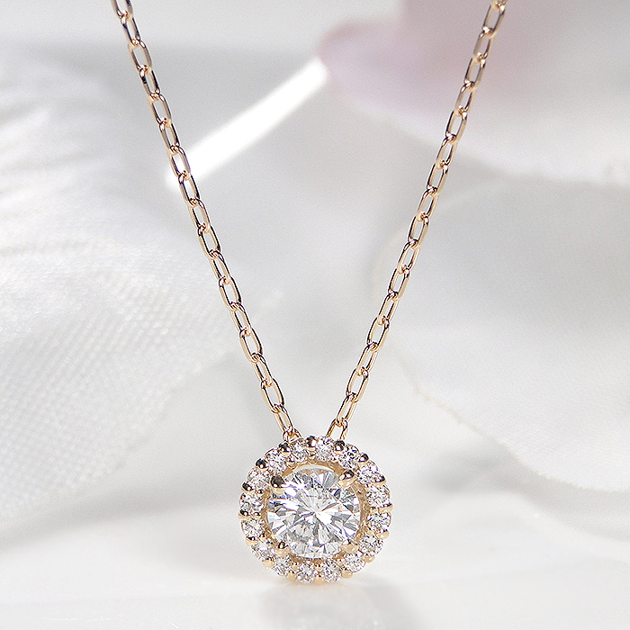 楽天市場】Pt900/K18YG 中石 0.3ct ダイヤモンド 取り巻き ネックレス