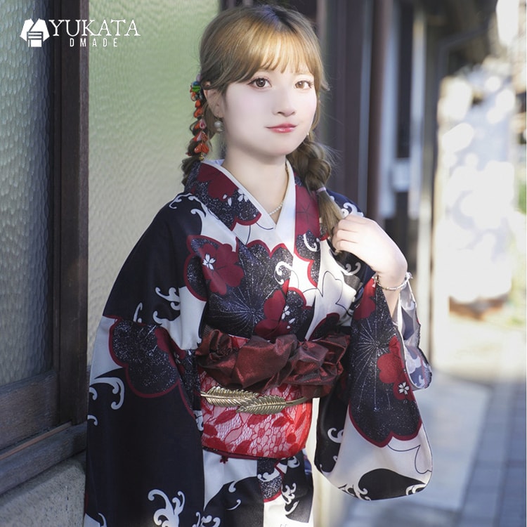楽天市場】浴衣 レディース 黒 赤 小紋 花柄 花火大会 夏祭り