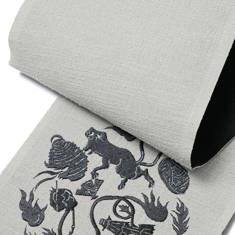 楽天市場】撫松庵 半幅帯 妖怪円陣刺繍 グレー 黒 オバケ ワンポイント