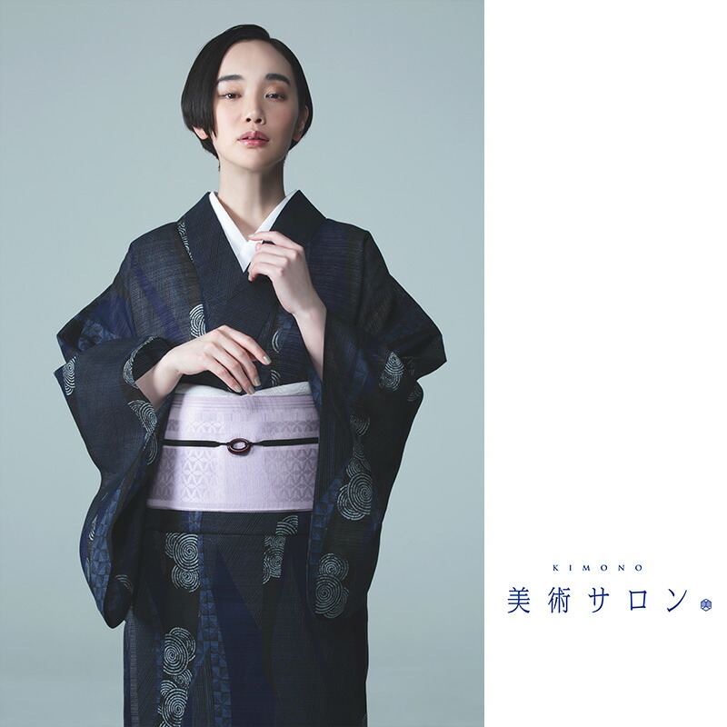 楽天市場】浴衣 美術サロン 綿絽 よろけ縞 渦 紺 細密染め 古典柄