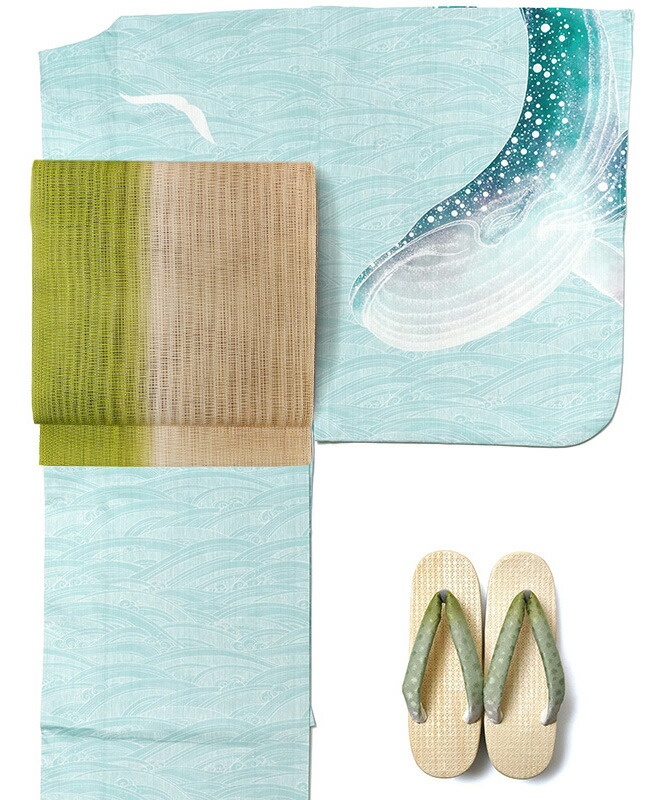 楽天市場】浴衣 絵羽 鯨 水色 綿紅梅 海 波 レディース 30代 40代 50代