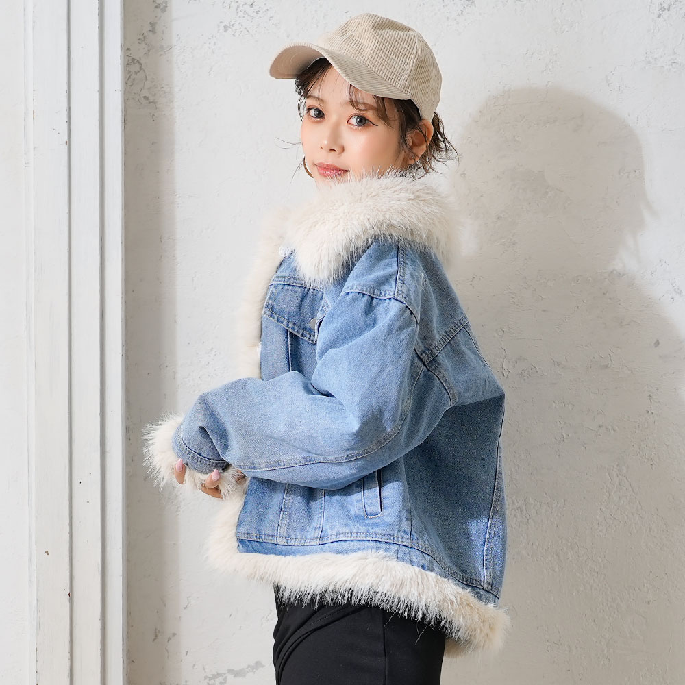 楽天市場】ボリュームフェイクファー中綿デニムジャケットアウター