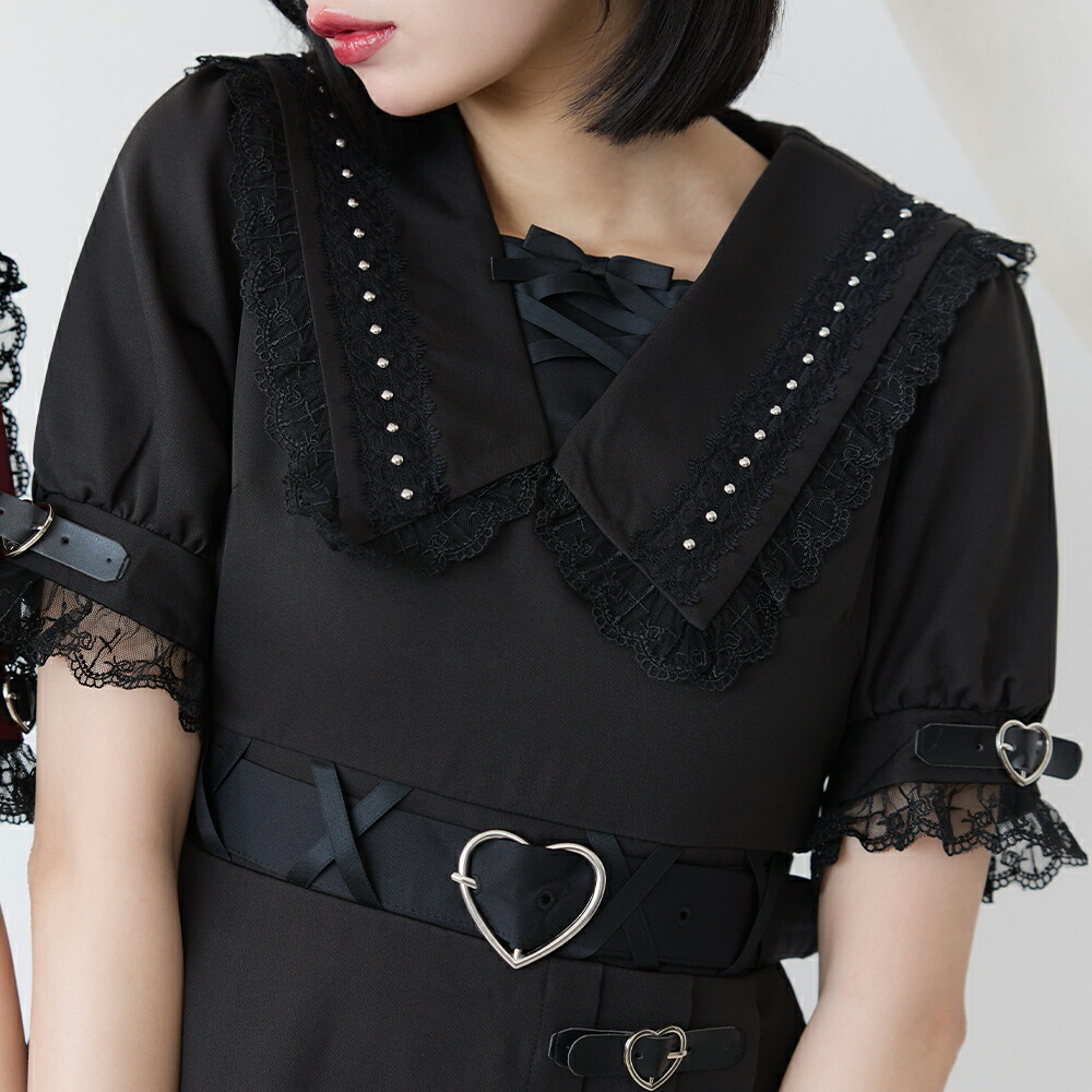 楽天市場】【SALE】ハートベルト角襟レースアップワンピース : 夢展望