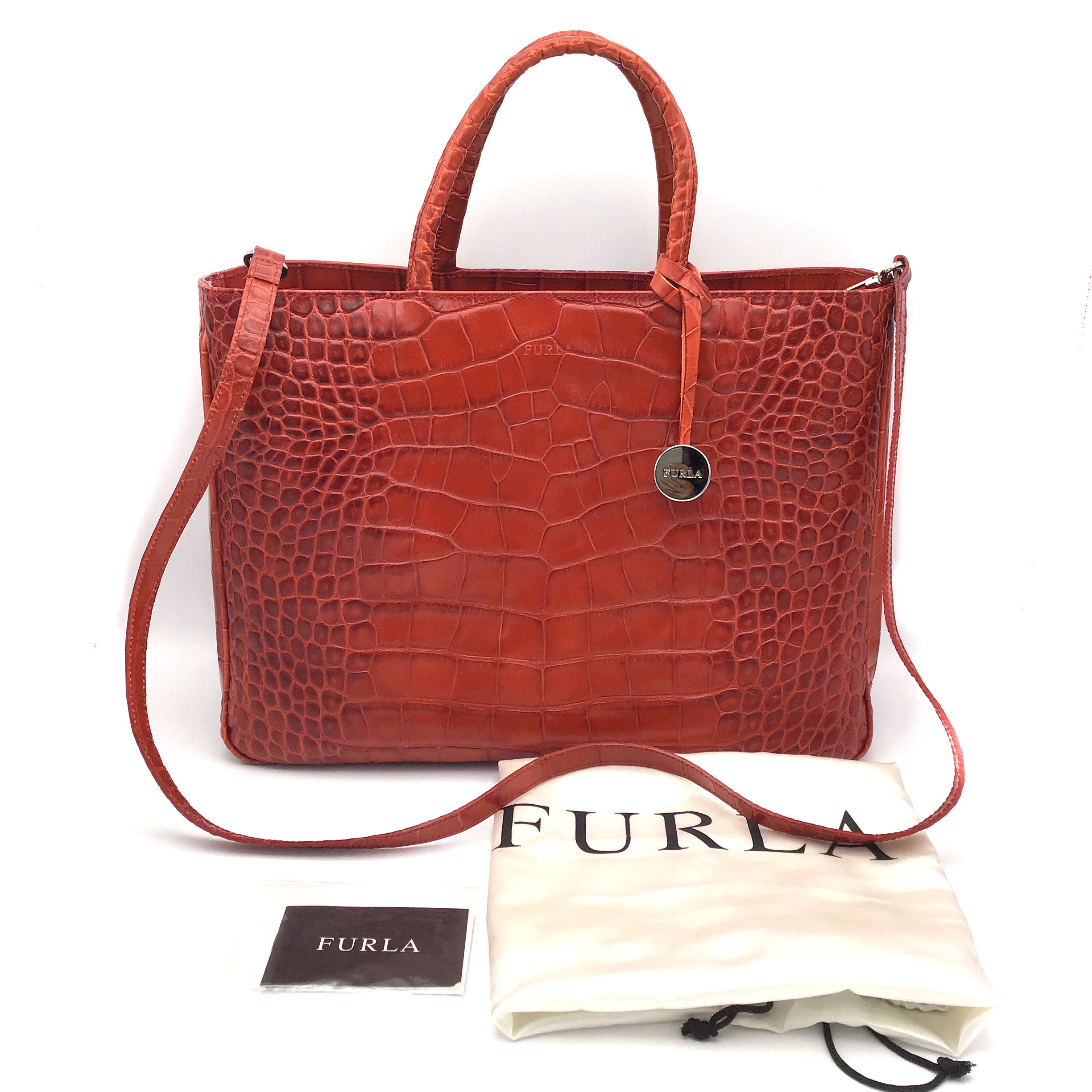 楽天市場】【中古】FURLA(フルラ) クロコ型押し 2WAYトートバッグ
