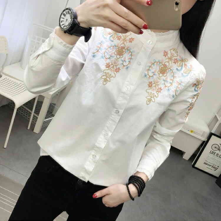 楽天市場】送料無料シャツブラウス 刺繍ブラウス 刺繍トップス