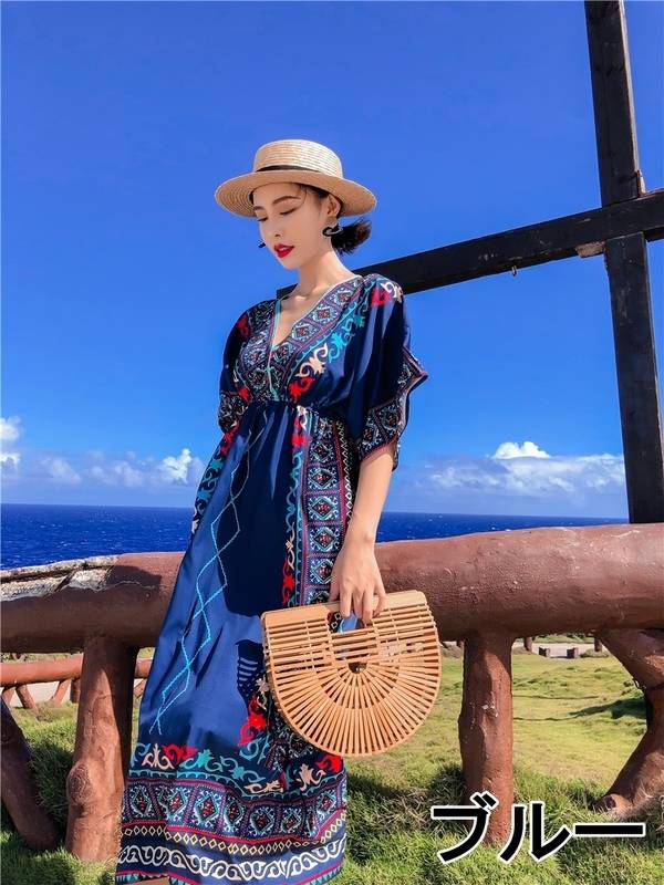 楽天市場】ボヘミアン ワンピース レディース 送料無料 3色 エスニック