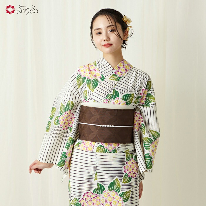 楽天市場】単品 浴衣 「あじさいボーダー」公式 ふりふ オリジナル