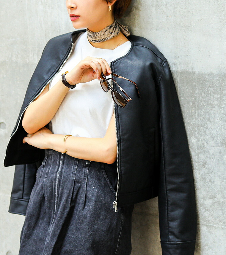 楽天市場】ノーカラー ライダース ジャケット レディース レザー
