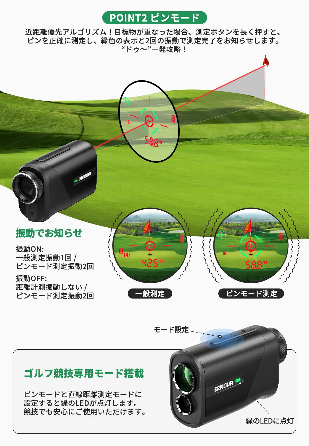 楽天市場】最小最軽量最速 EENOUR ゴルフレーザー距離計 3点間測定