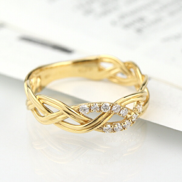 楽天市場】K18 ダイヤモンド 三つ編み ゴールド リング 指輪 編み込み
