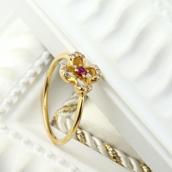 楽天市場】K18 ルビー ダイヤモンド フラワー リング 18金 18k