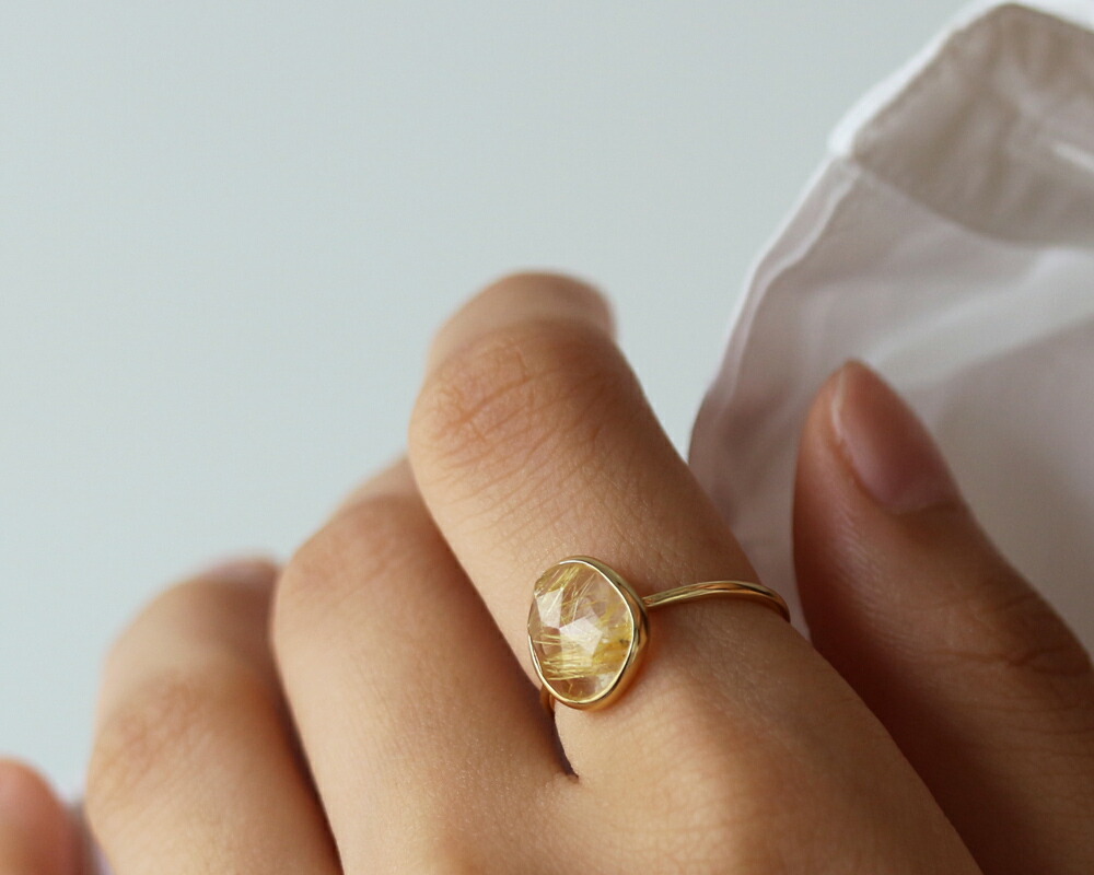 楽天市場】K18 K10 スライス ルチルクォーツ リング 5号-16号 送料無料