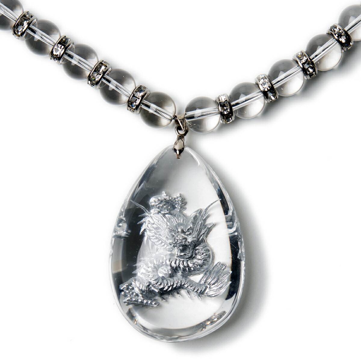 楽天市場】石輝 浮き銀彫り龍 水晶ペンダント 天然石 水晶 ネックレス