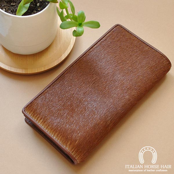 楽天市場】長財布 メンズ 二つ折り ブラウン 栗色 レザー 馬毛 馬革 本
