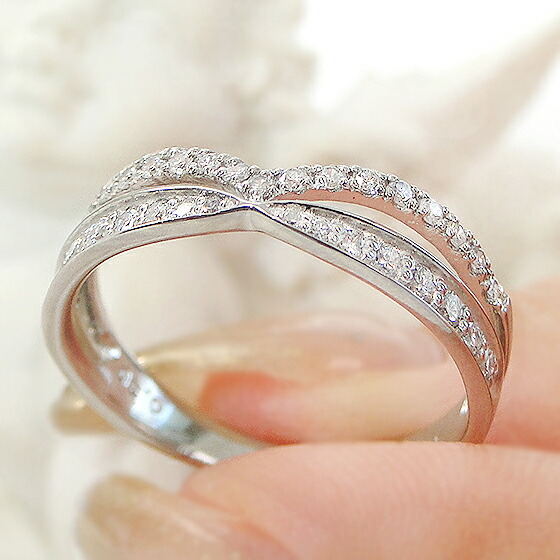 楽天市場】Pt900/K18YG/PG【0.30ct】二連風 V字 ダイヤモンド リング