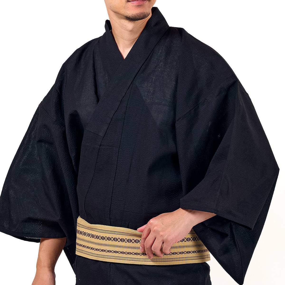 楽天市場】男着物 メンズ浴衣 しじら綿麻 黒 浴衣単品 : 男着物の加藤商店