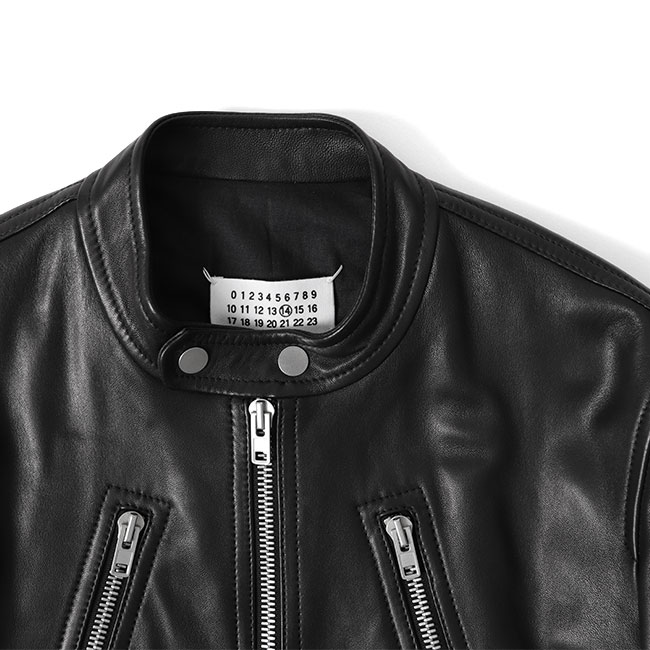 マルジェラ ハの字レザージャケットシングルライダース パープル 羊革