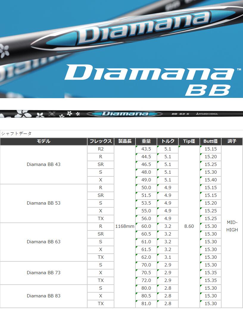 楽天市場】Diamana BB ピン スリーブ付シャフト 三菱ケミカル