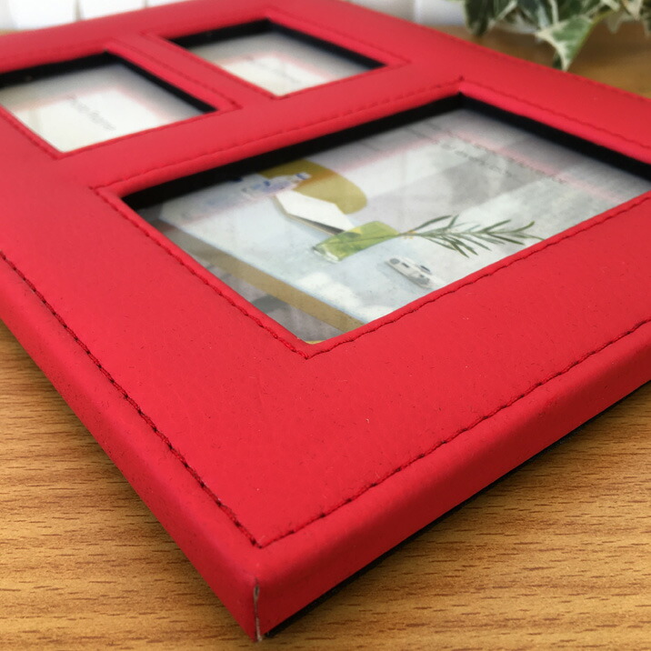 楽天市場】フォトフレーム おしゃれ レザー レッド L判 ミニ判 3面