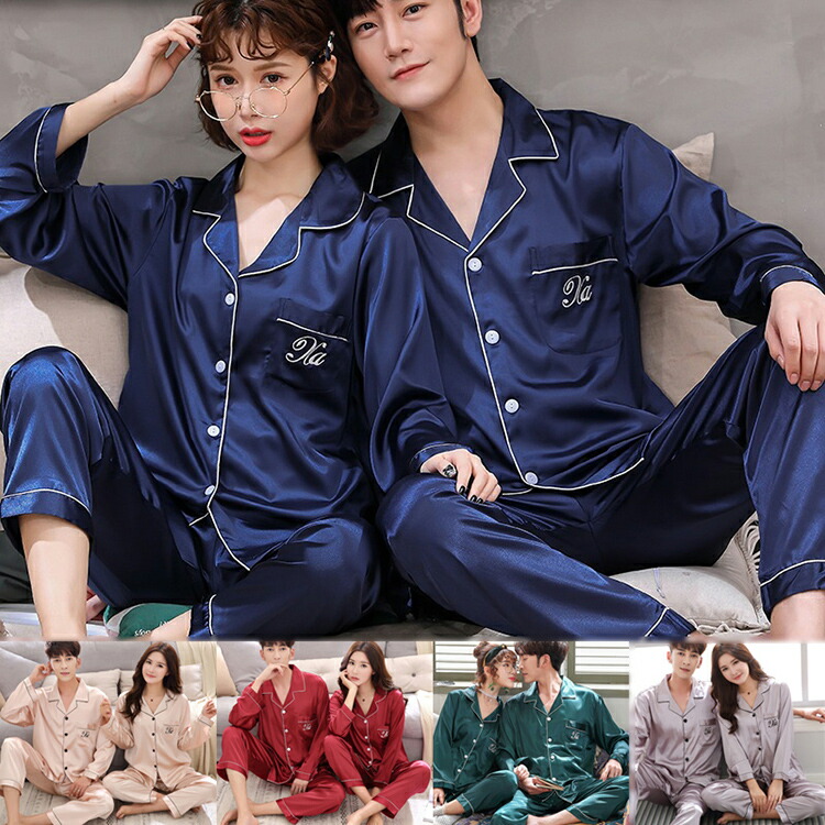 楽天市場】パジャマ 上下セット 半袖 夏 秋長袖 シルク調サテン地 ペア