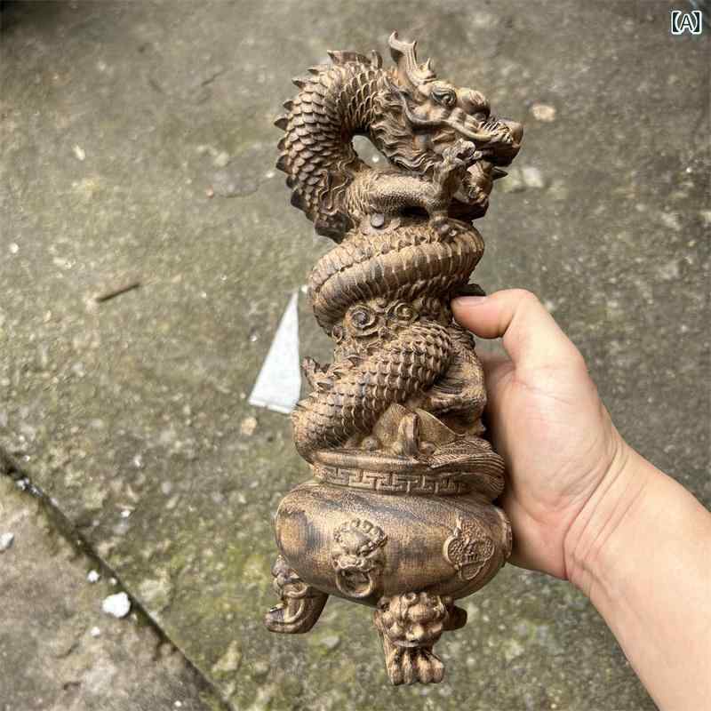 龍の彫刻 印台 装飾品 木製彫刻 龍の置物 龍神 開運 風水 木彫り龍